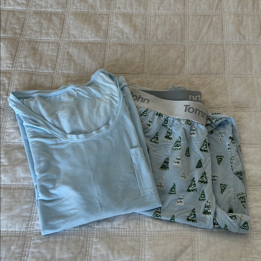 Tommy John Light Blue Pajama Set with Tree Design
